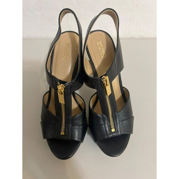 Michael Kors Leather Stacked Heel Black Pumps Sz 8.5 HB18G - Picture 2 of 6